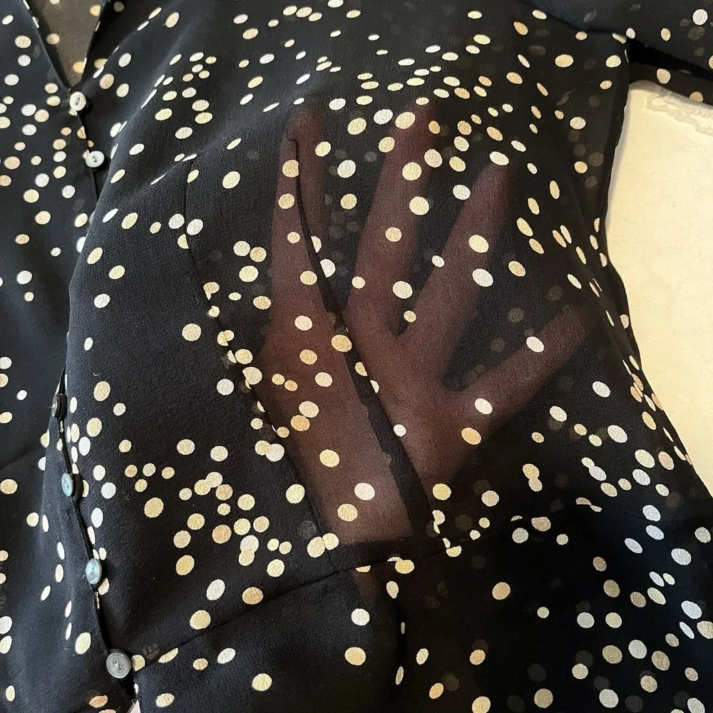 Valerie Stevens 100% Silk 2 Piece Maxi Skirt Set Petite S Sheer Polka Dot Career